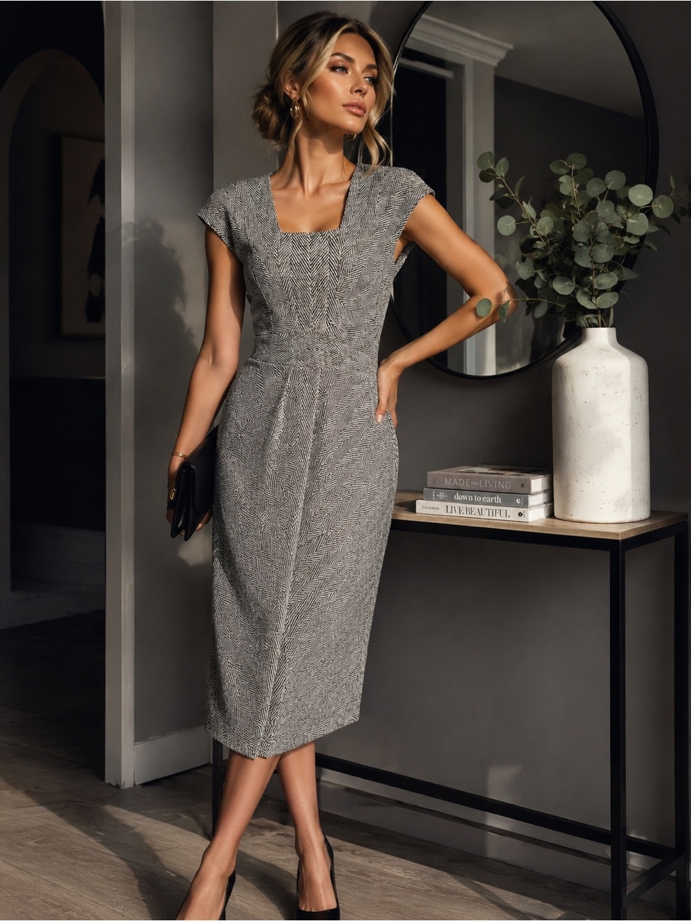 Escada Square-Neck Midi Sheath Dress